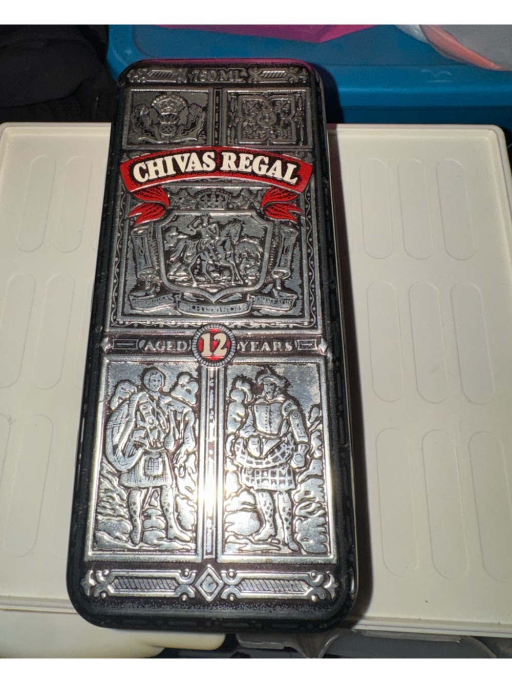 Empty vintage Chivas Regal tin box